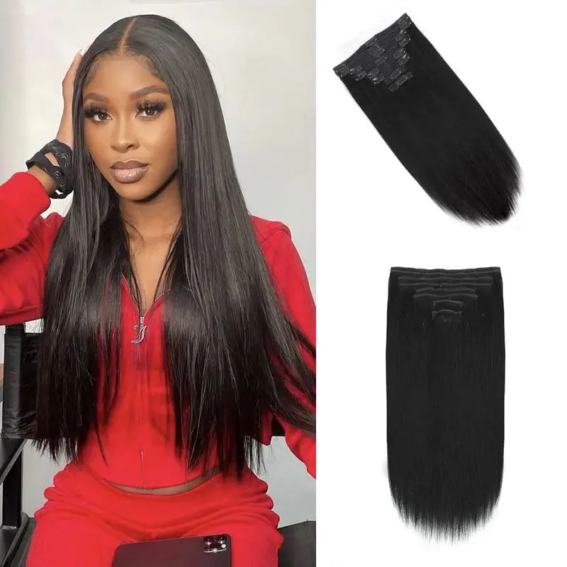 Clip in Hair Extensions Real Natural Hair Remy Straight Set 8 Pcs Brazilian Clip in 100% Human Hair Extensions Full Head