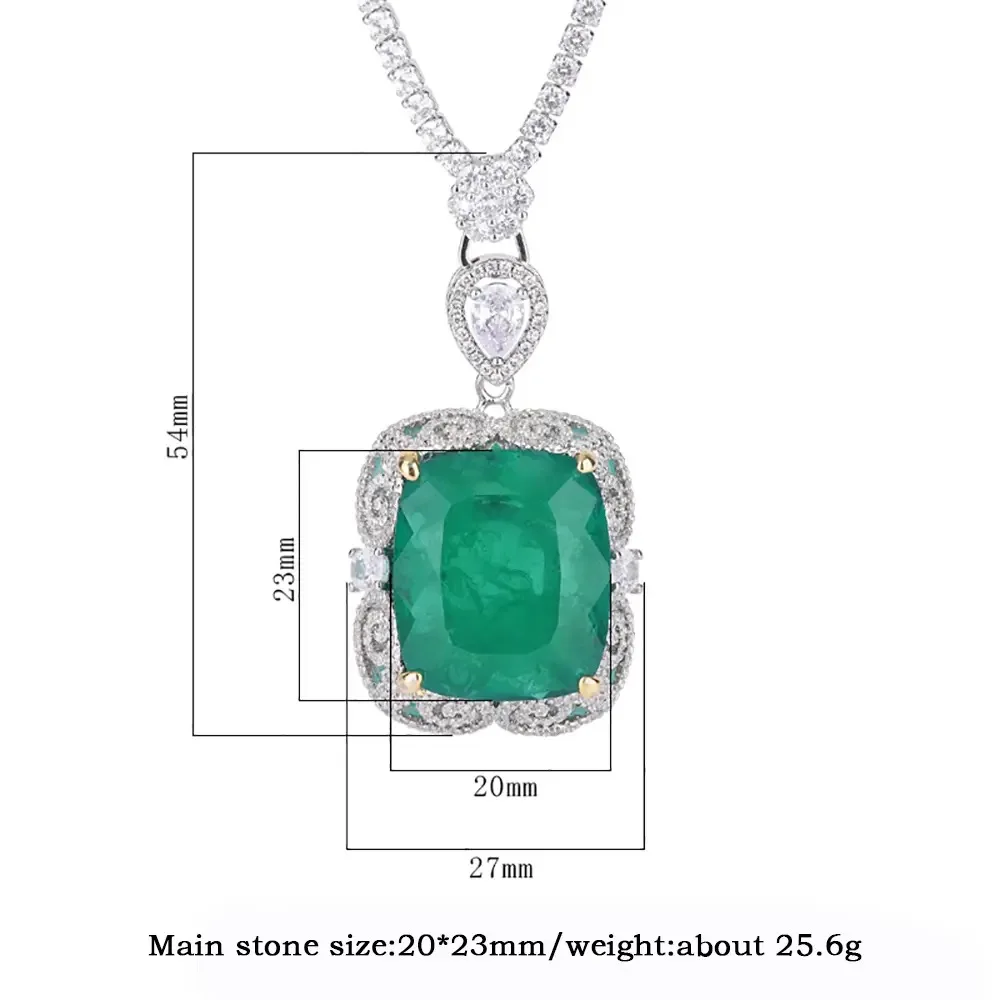 JitDoo Luxury Vintage 20*23mm Emerald Pendant Tennis Chain Necklace for Women Lab Diamond Cocktail Party Fine Jewelry Accessory