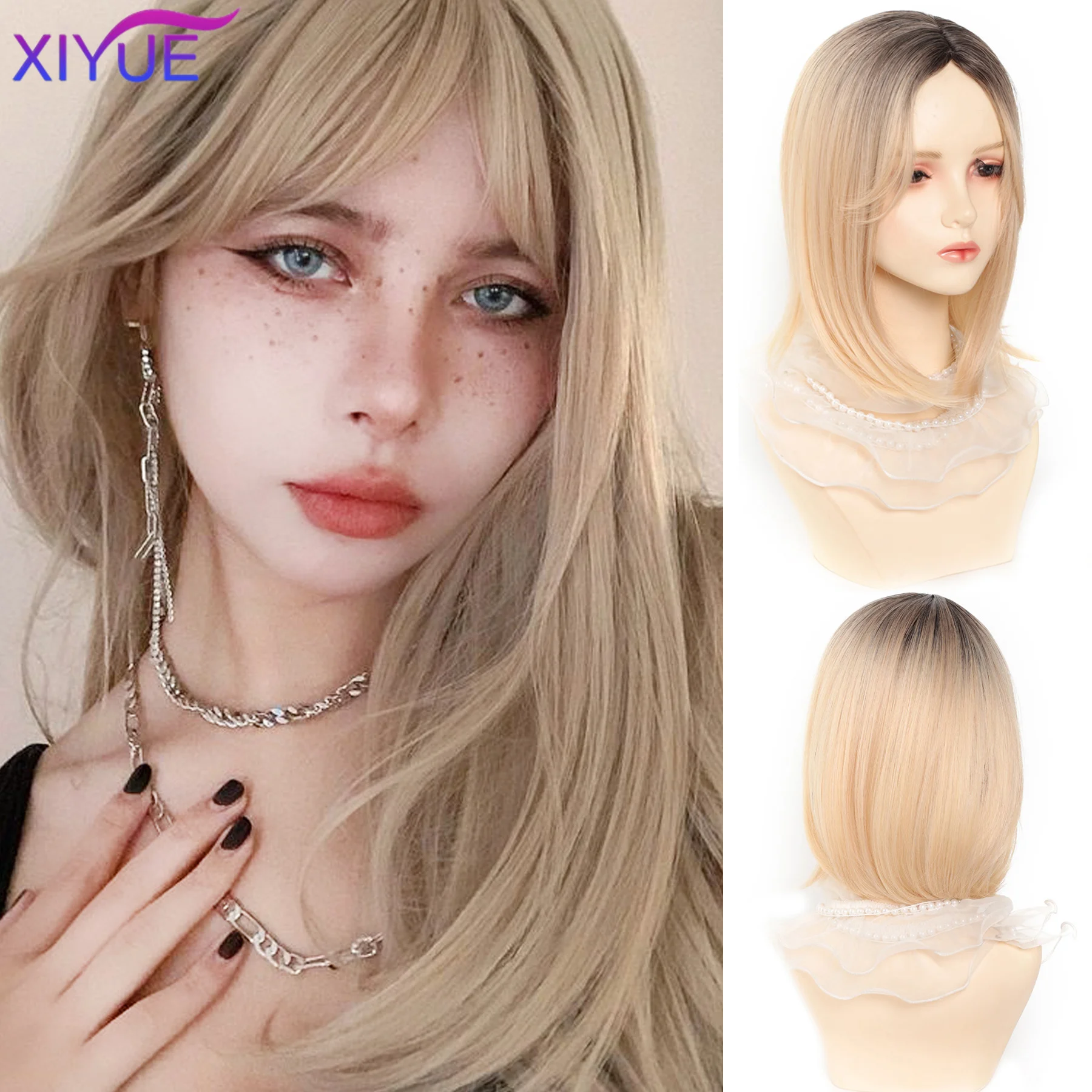 

XIYUE Invisible Natural Straight Wig Piece Female Top Hair Piece For Asian Top Toupee Wig High Temperature Silk