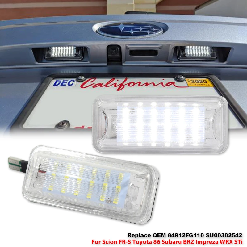 Lámpara de luz LED para matrícula, 2 uds., para Subaru Impreza Forester Legacy BRZ WRX XV Crosstrek TOYOTA FT86 GT86 Scion FR-S