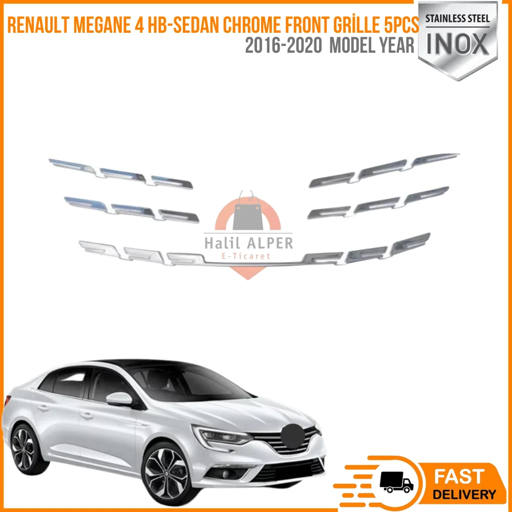 

For Renault Megane 4 HB-Sedan Chrome Front Grille 5Pcs Stainless Steel Auto Accessories Grille Styling Trim