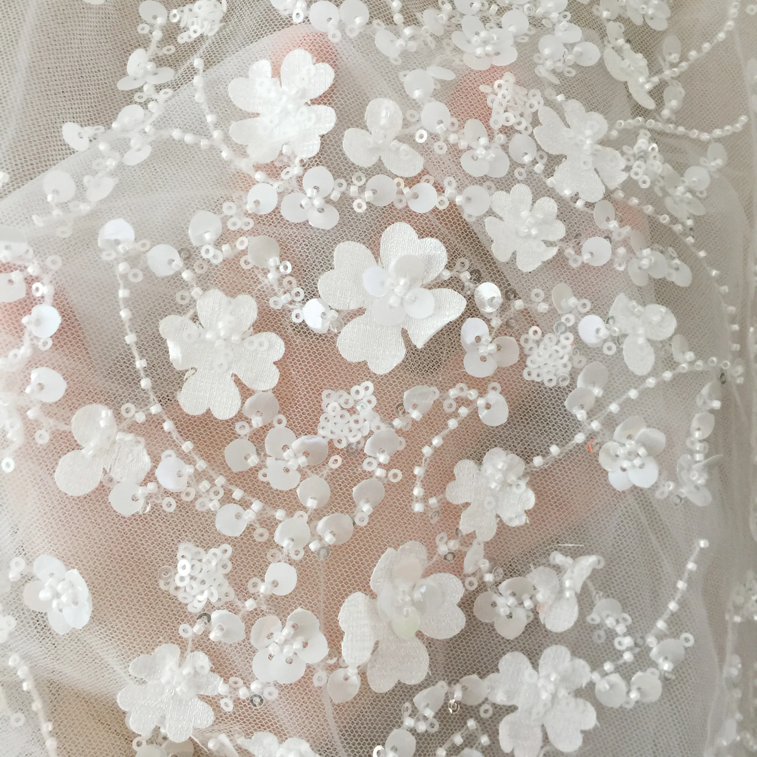 

1 Yard Exquisite Beading 3D Lace Fabric with Shabby Flower Leaf, Bridal Dress Wedding Gown Fabric by Yard , Leaf Emrboidery