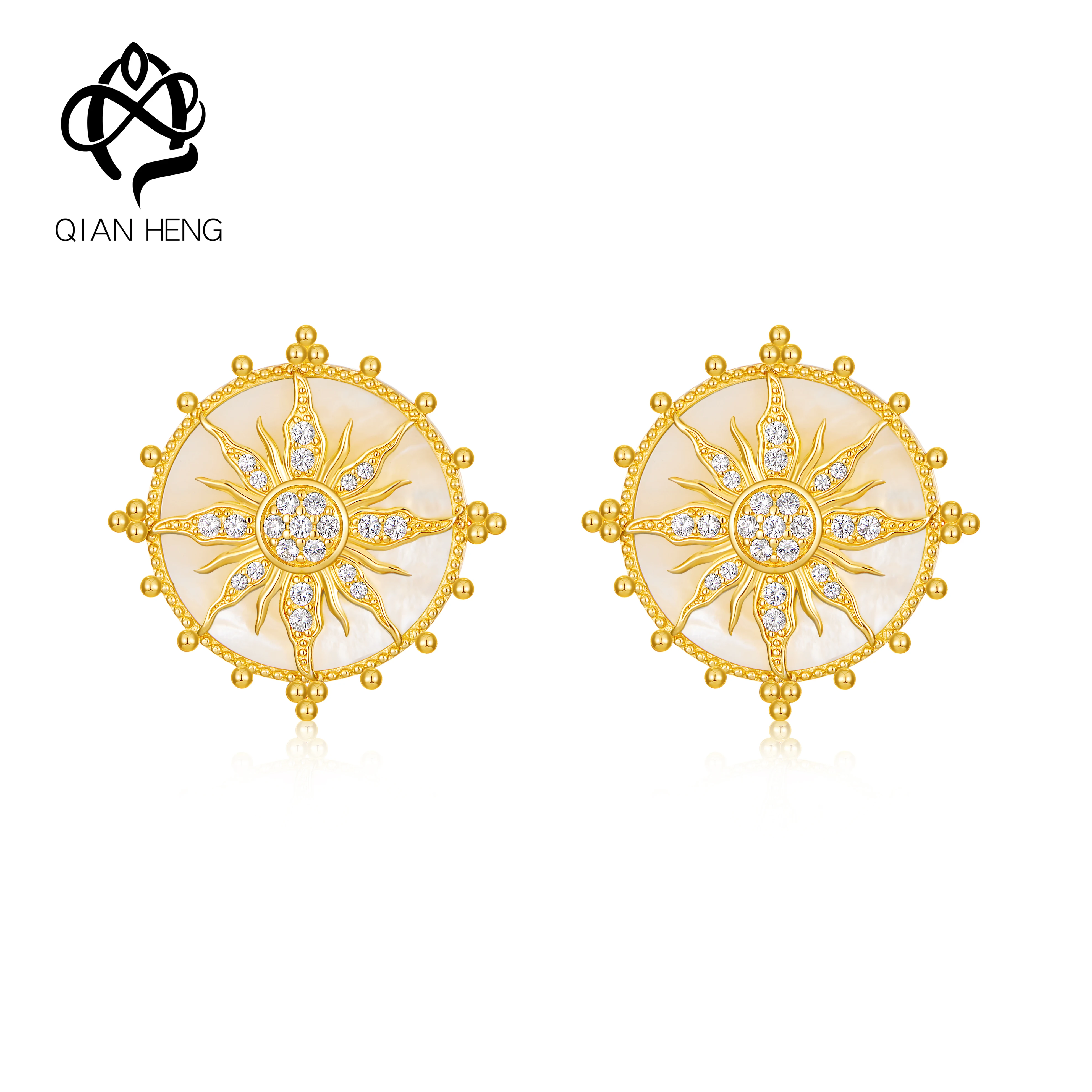 

Qian Heng New S925 Sterling Silver Natural Sea Shell Earrings Round Big Drop Earrings For Women Luxury Charms Jewelry Gifts