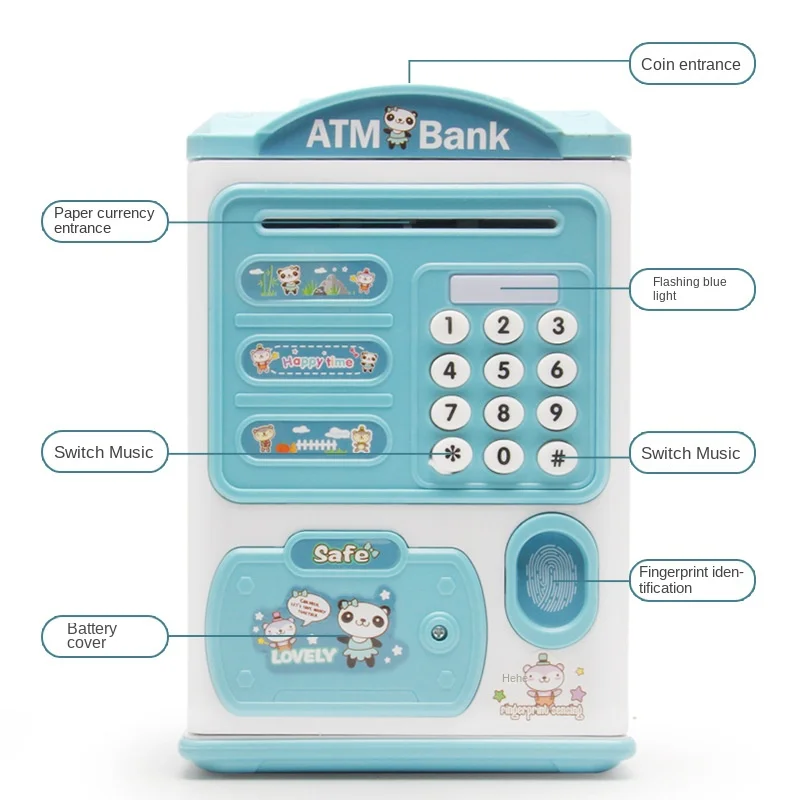 Intelligence Cash Box Digital Coins Cash Saving Safe Deposit Mini ATM Machine Fingerprint Piggy Bank Toy Kids Gift