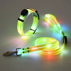 Led Dog Collar Led Light Usb Rechargeable Led Dog Leash Luxury Designer Led Luminous Dog Collar And Leash Set Led Glowing Safe