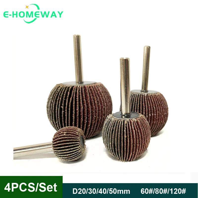 

4PCS D20/30/40/50 Sphere Sandpaper Flap Wheel 60/80/120/180 Grit 6mm Shank Abrasive Rotary Tool for Grinder Polishing Ball Shape