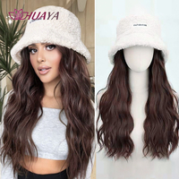 Synthetic Hat Wigs For Women Long Brown Natural Wavy Wig Connect  Winter Hat Warm Soft Ski Knitted Autumn Winter Cap