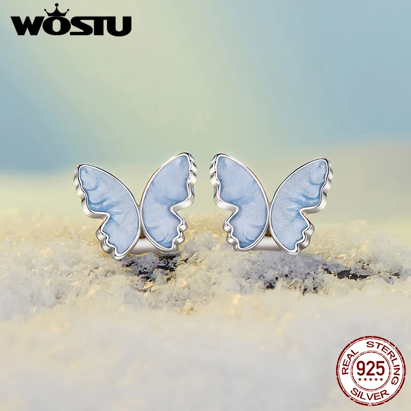 WOSTU 925 Sterling Silver Lilac Flower Earrings Purple Flower Iris Dragonfly Small Ear Studs for Women Girl Fine Jewelry Gift