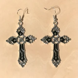 Punk Vintage Black Enamel Cross Earrings Aesthetic Gothic Cross Earrings Women Optimal Jewelry Accessories