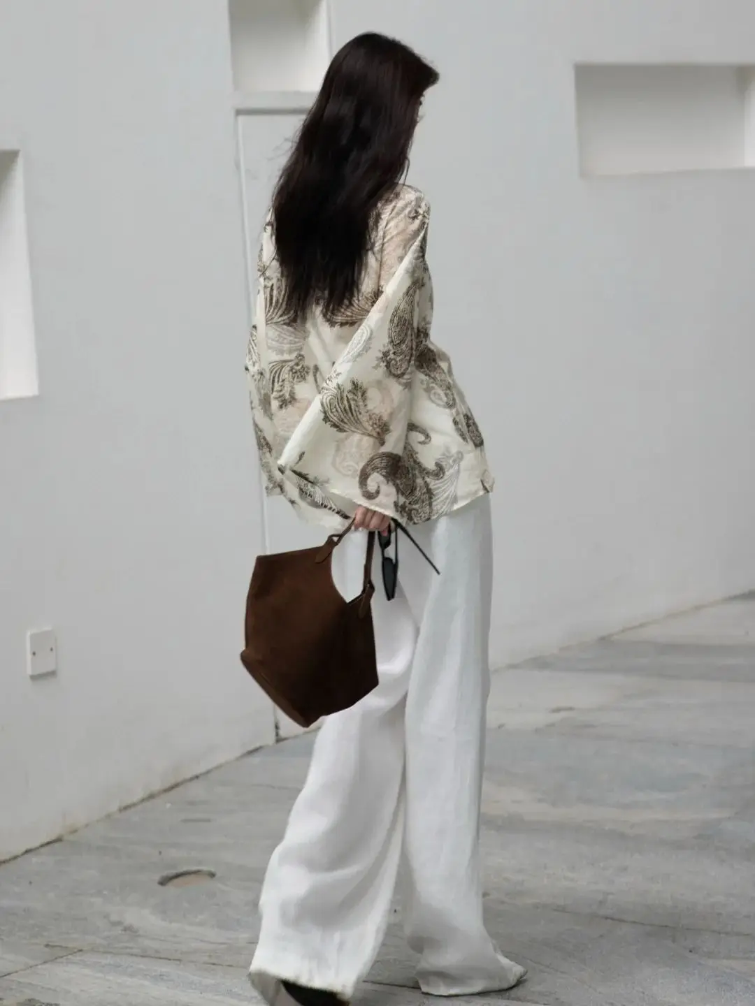 Conjunto de calças blusa de linho de cânhamo combinando casual versátil feminino