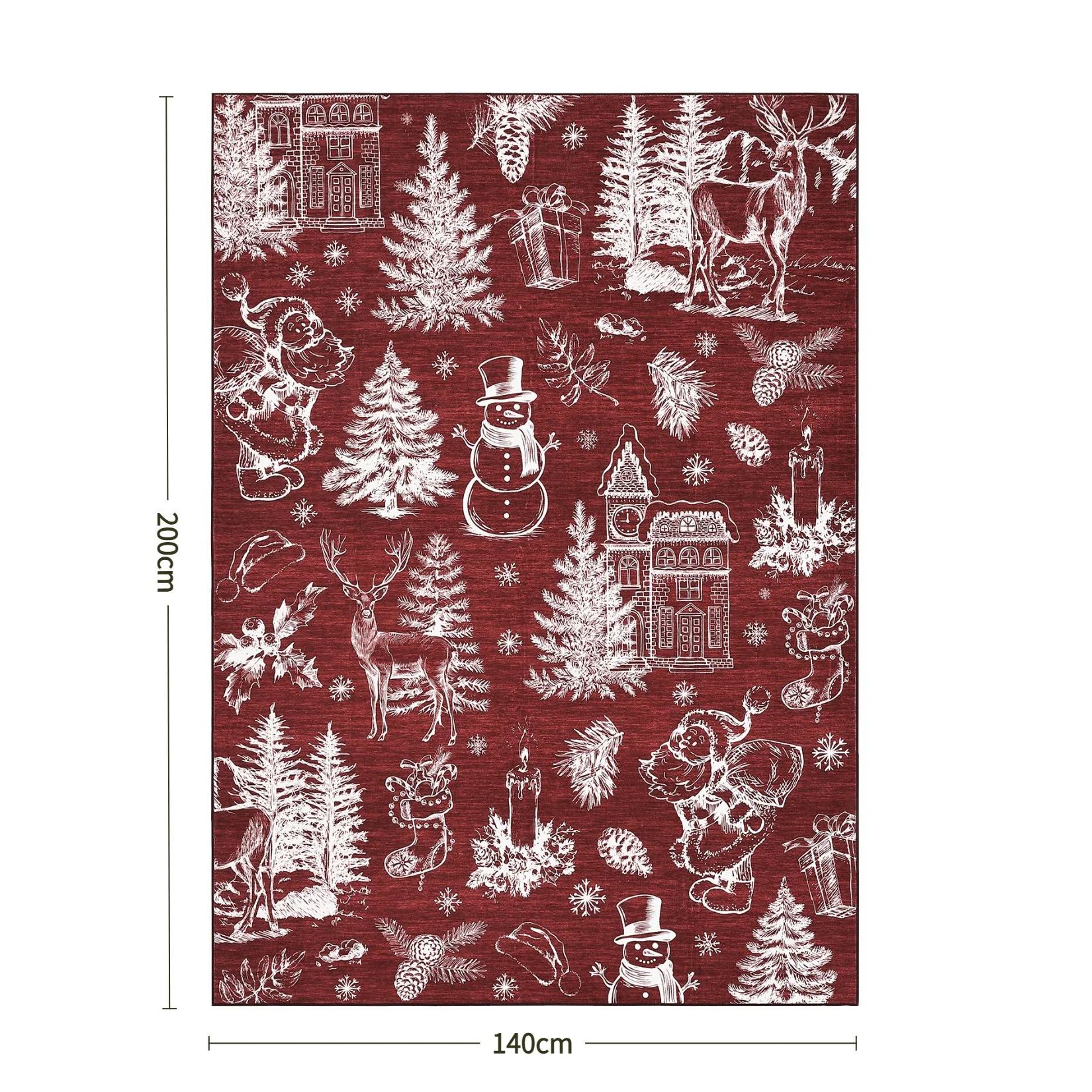 Rood Kerstkleed, Vintage Kerstman, Rendieren, Sneeuwvlokken, Zacht, Waterbestendig, Antislip Rug, Duurzame Rand, Lage Poolhoogte, Feestelijke Vloermat voor Woonkamer Slaapkamer, Perfect voor Ruimtes