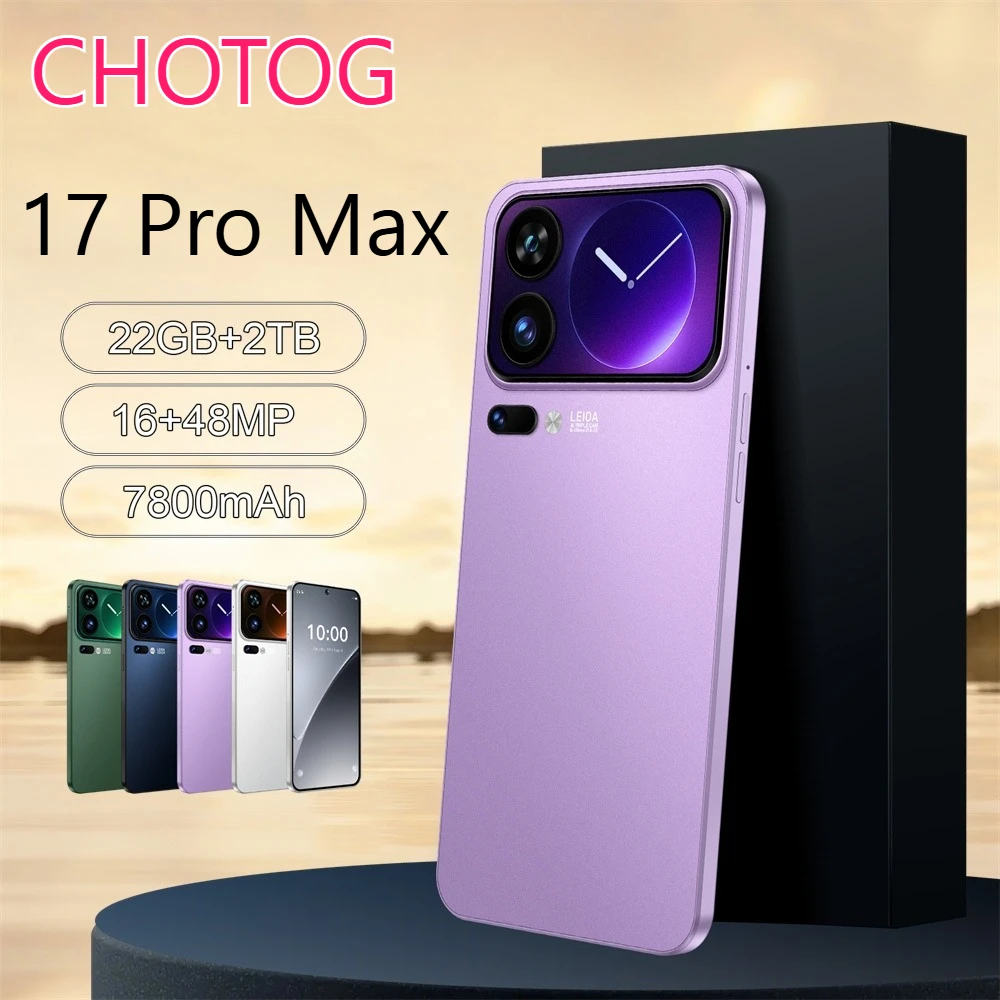 CHOTOG 17 Pro Max Mobiele Telefoons Smartphone 7.3 HD Mobiele Telefoon Android 15 5G 22GB 2TB 7800mAh Telefoons Octa Core Ontgrendeld Dual SIM 16MP + 48MP Camera