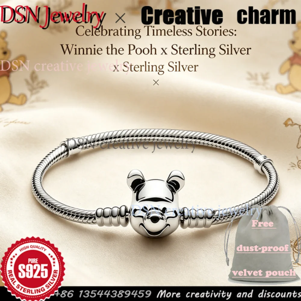 DSN Jewelry Winnie Bear Clasp Charm Bracelet S925 Sterling Silver Snake Chain For Women Designer Jewelry Luxury Gift