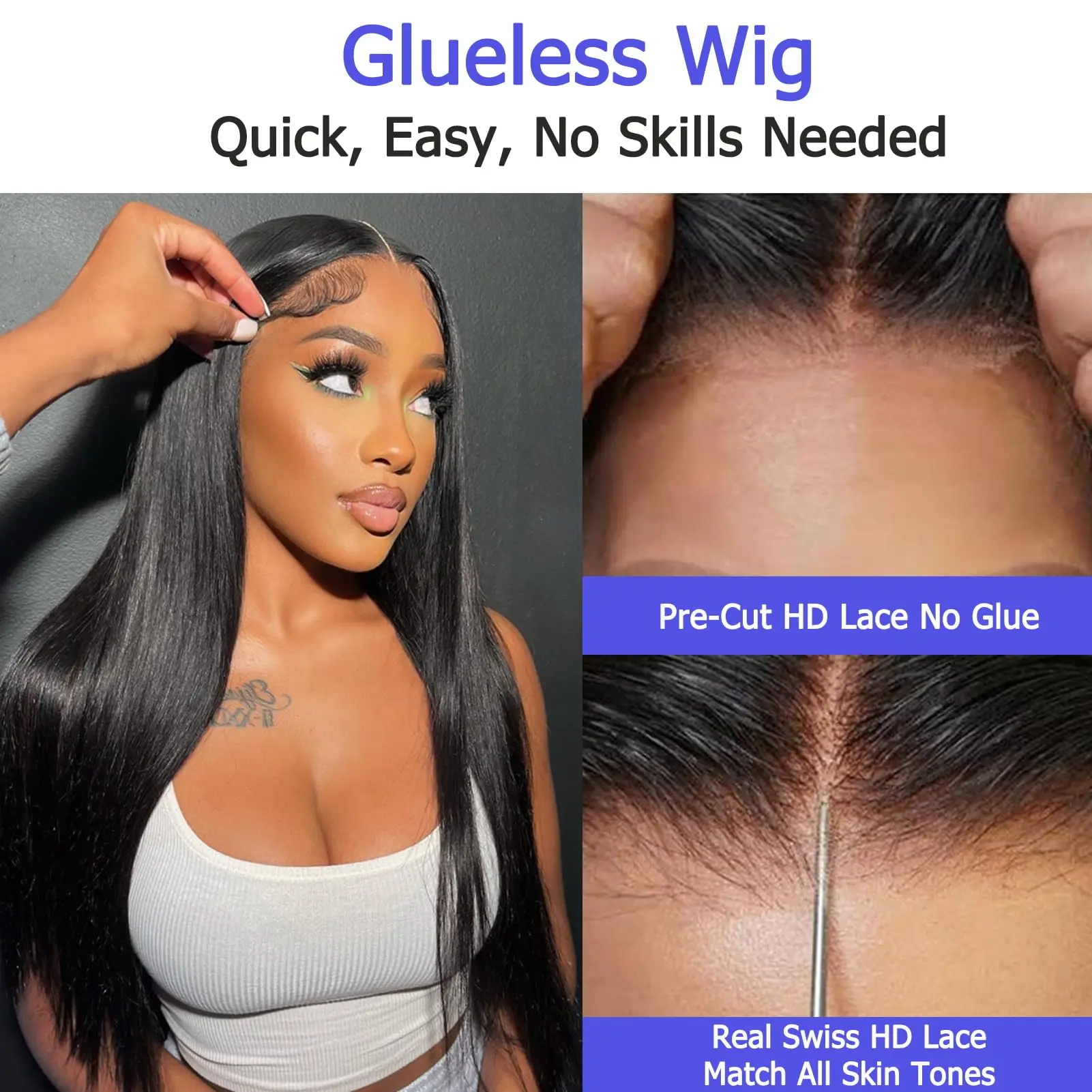 Straight Wigs Glueless Wig Human Hair Wig Ready To Wear HD Lace Wig Straight Pre Cut Glueless PrePlucked Human Wig Ready To Go