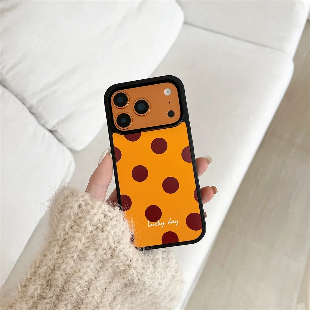 Casing HP Korea INS motif polkadot cokelat simpel untuk iPhone 17 Pro 13 14 15 16 Pro Max dengan rantai, lucu, Funda, anti-benturan