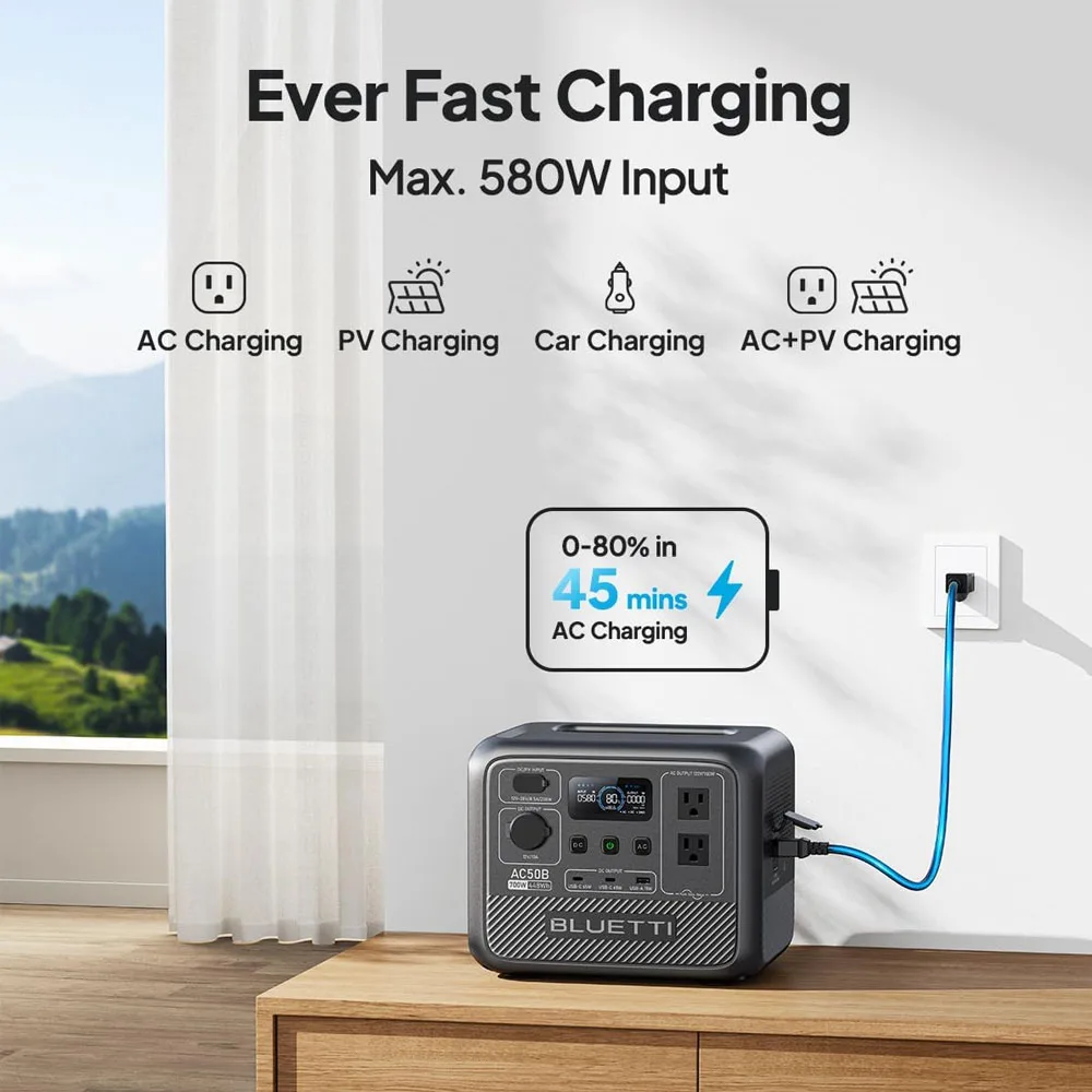 BLUETTI AC50B Portable Power Station 700W 448Wh LiFePO4 Battery Backup Lightweight Solar Ready Generator for Camping Road Trip RV Outdoor Emergency Power Outage Home Use view 6