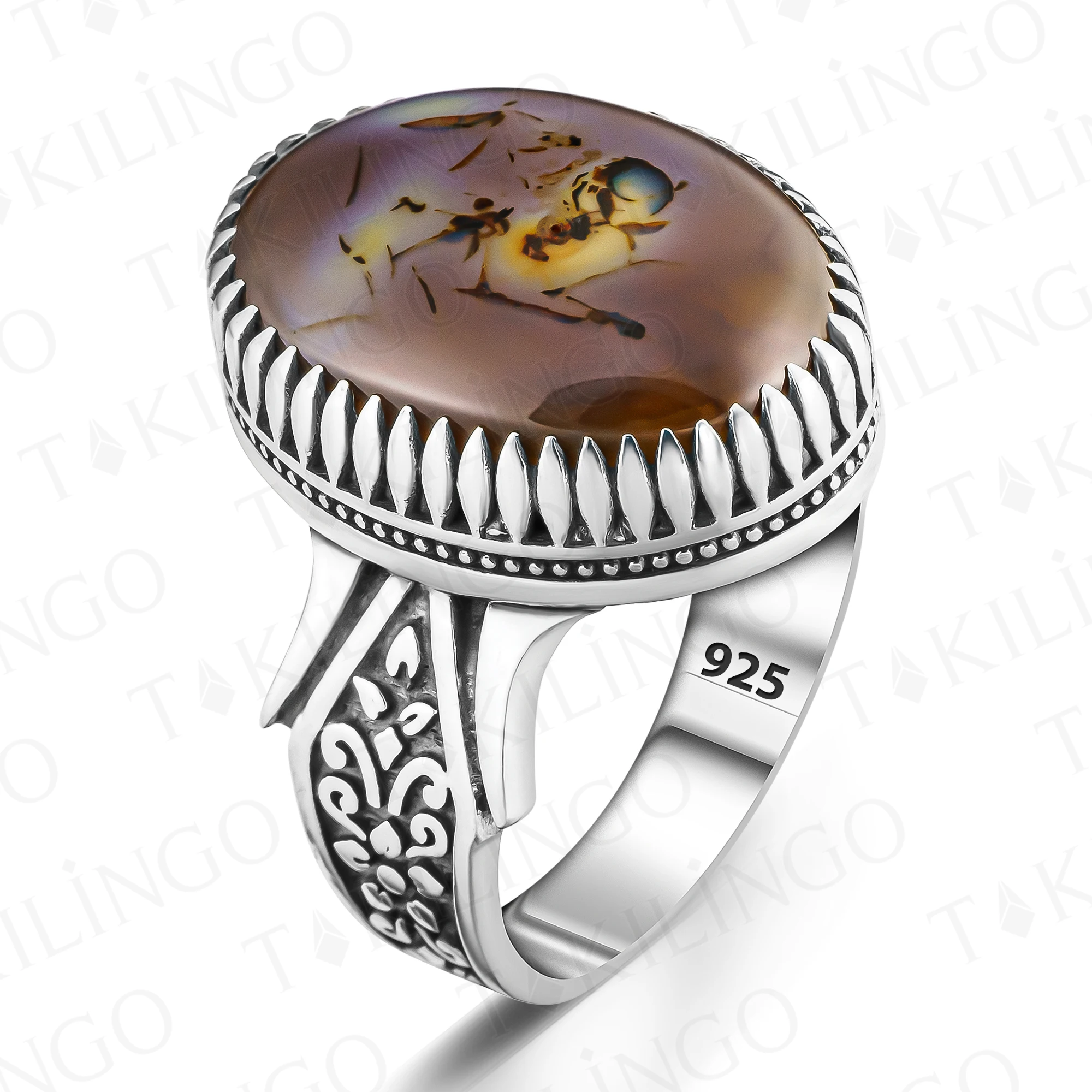 Vintage Handmade Yemeni Agate Rings for Men - Solid 925 Sterling Silver Retro Original Yemeni Stone Men\'s Ring Wedding Jewelry