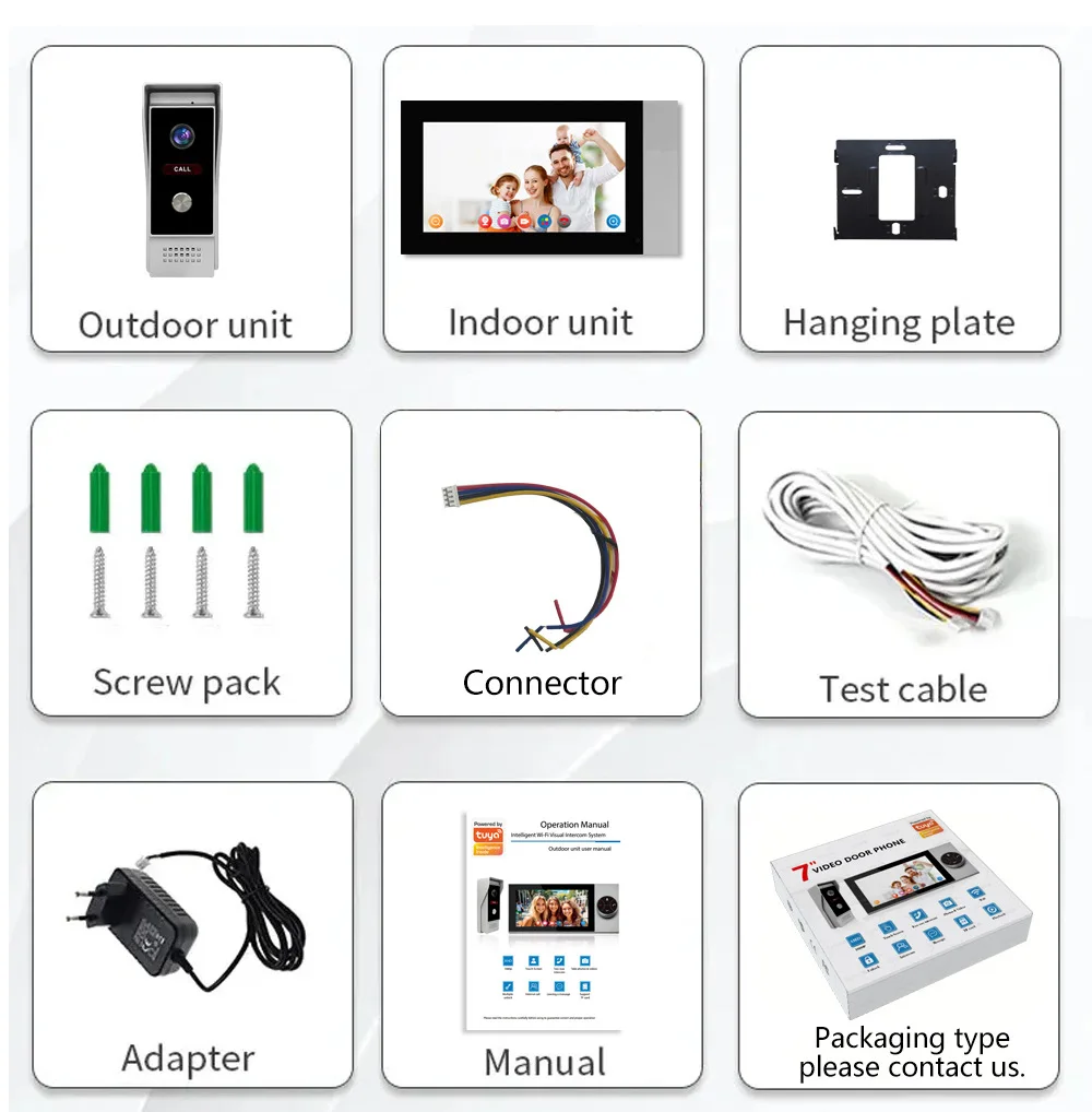 7-zoll Tuya Wifi Video Intercom FHD1080P Farbe Touch Screen Outdoor Türklingel Bewegungserkennung Tuya Smart Remote View