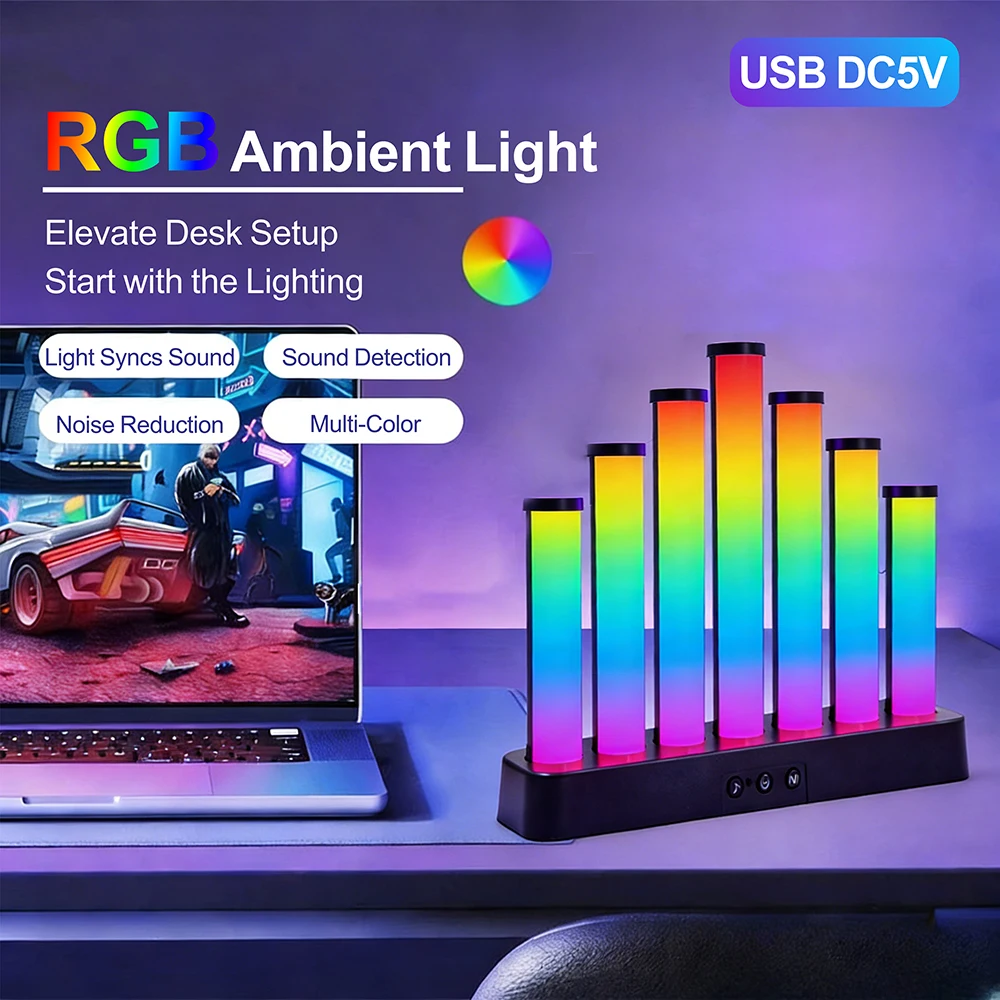 

USB 5V WS2812 RGB Игровая Подсветка для Компьютера, Активируемая Звуком, Ритмичная Подсветка для Рабочего Стола, Декор для Кабинета и Спальни, 5V LED