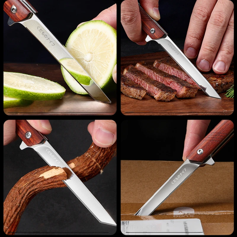 Outdoor folding sharp knife, portable paring and carving knife with holster multifunctional