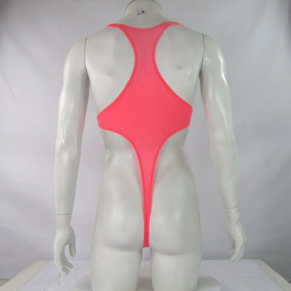 Mens G4272 bodysuit Thong Leotard High Cut Racer Back Nylon spandex soft thin jersey semi c-thru