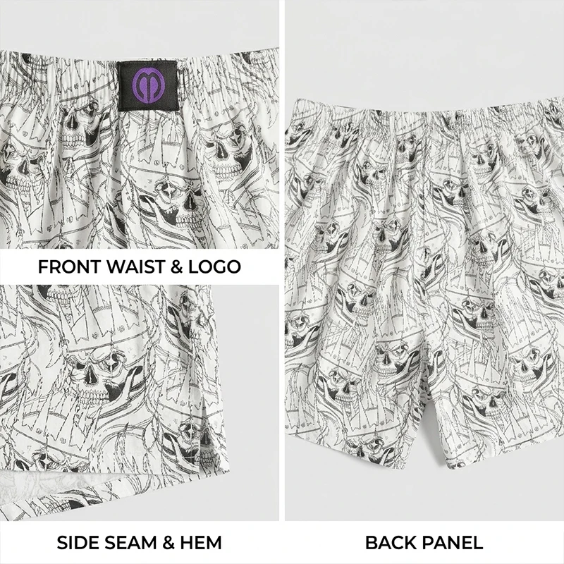 MMELONGENA Men's 100% Cotton Boxer Shorts Summer Loose Fit Aro Pants Soft Breathable Skull Print Casual Home Sleep Lounge Wear