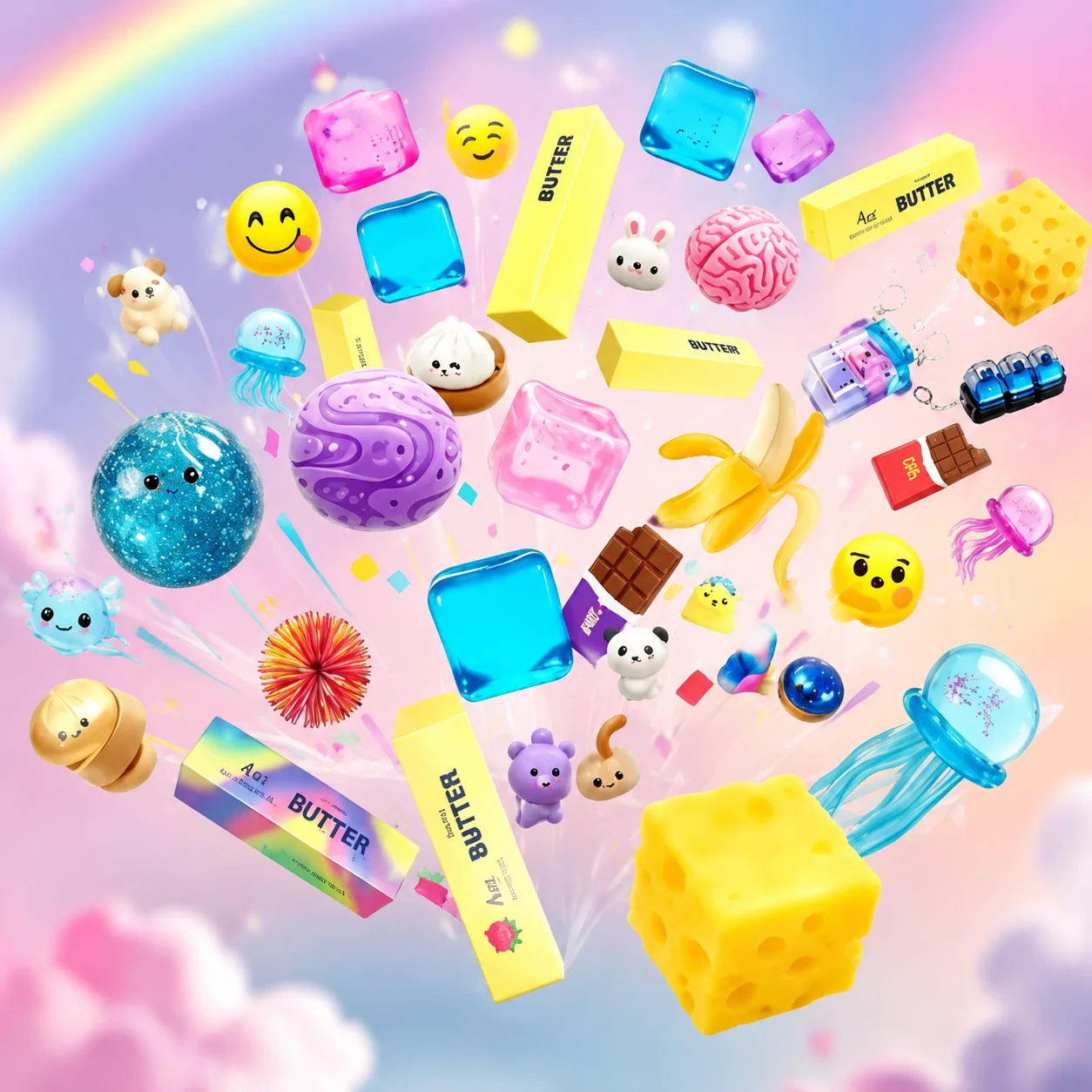 Random Style Surprise Fidget Toy Pack, 1000+Pcs Assorted Novelty Squishy Stress Relief Figures（Random one）