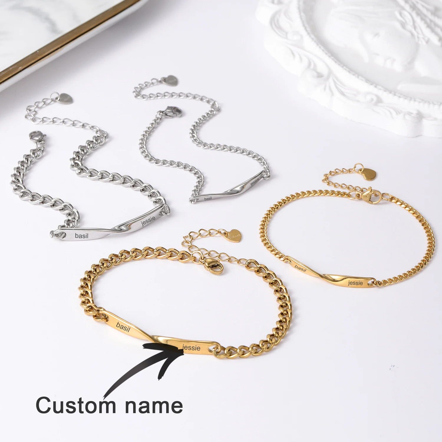 

Custom Name Bracelet Engraved Infinite Loop Letter Bracelet Personalized Stainless Steel Jewelry Bracelet Best Friend For Her