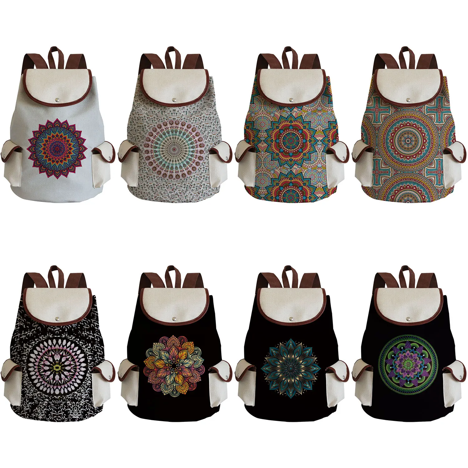 Frauen Rucksack Angepasst Rucksack Hohe Kapazität Floral Tragbare Unisex Kordelzug Taschen Mandala Druck Teenager Mädchen Bookbag