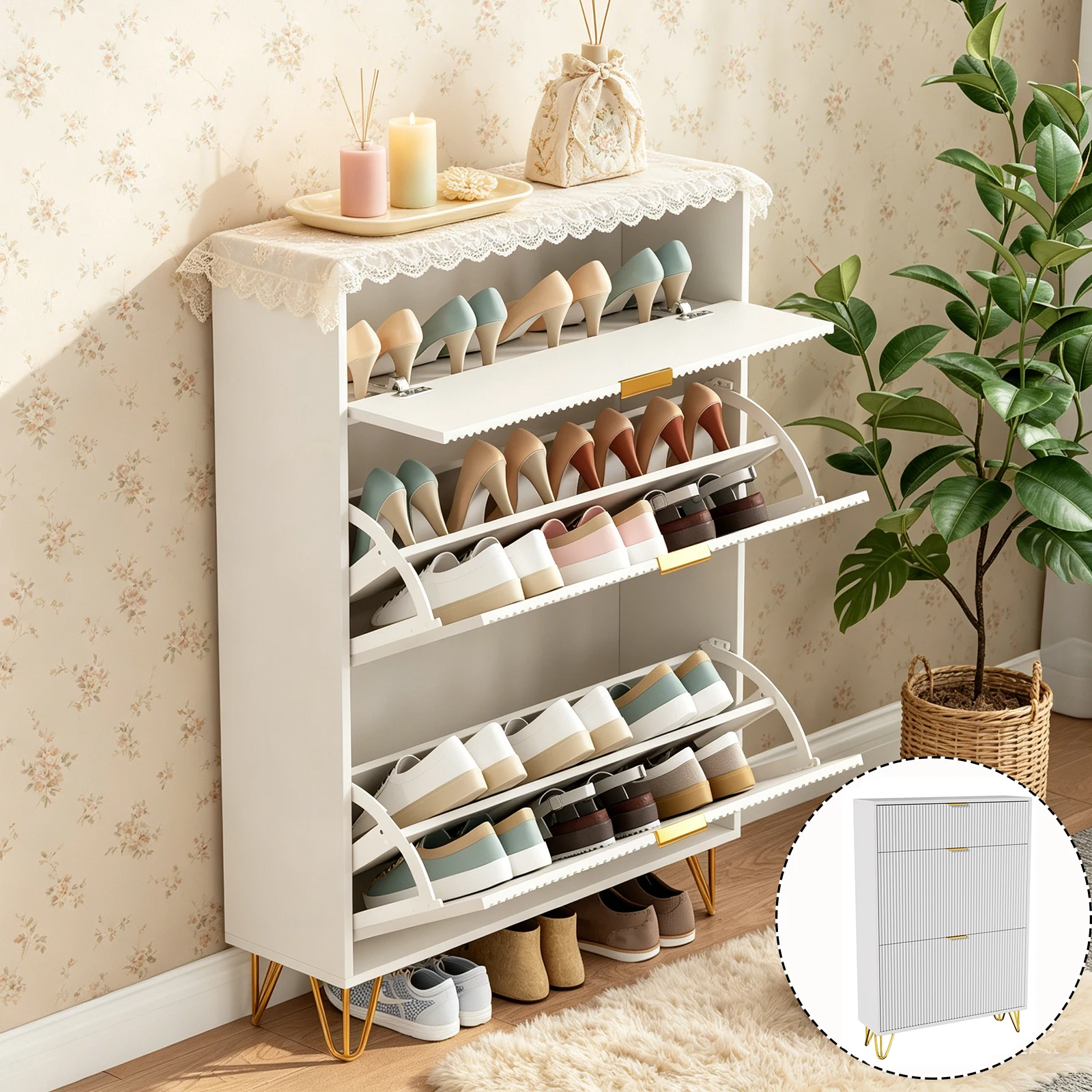 Mueble Zapatero con 1 o 2 Cajones y Barra Ajustable para 12-16 Pares, Mueble de Almacenamiento de Zapatos para Entrada o Pasillo