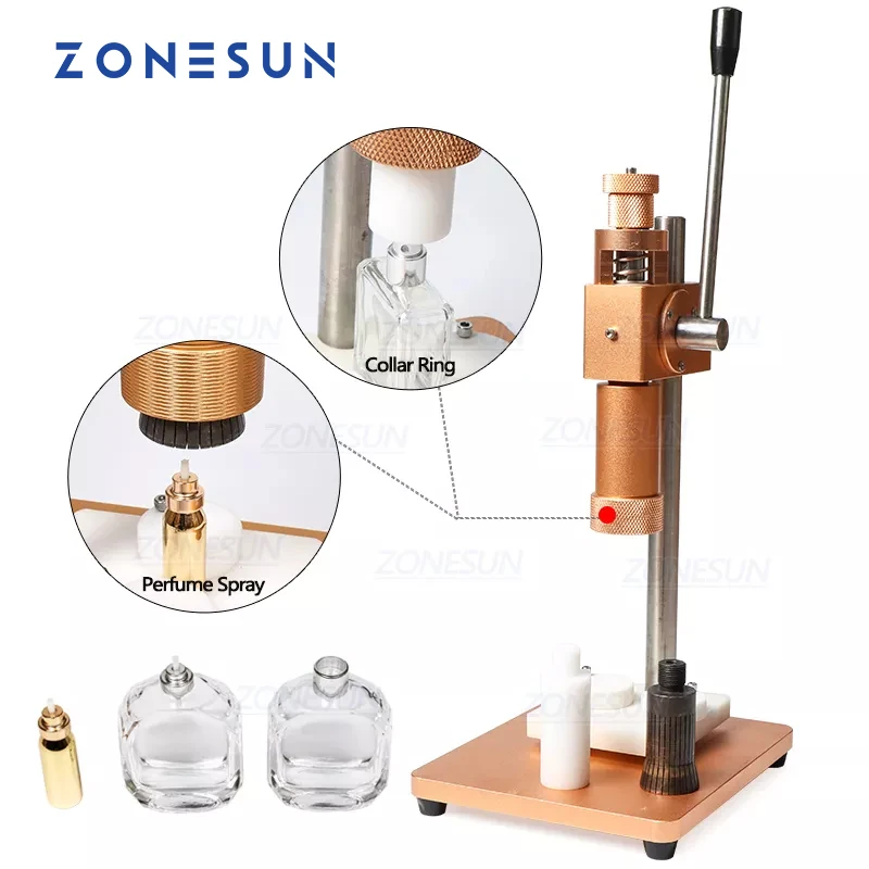 ZONESUN Perfume Bottle Crimping Machine Sprayer Collar Ring Capper Metal Cap Pressing Capping 13/15/18/20mm