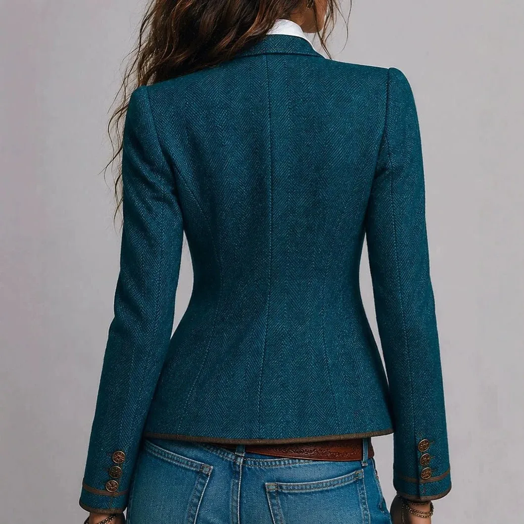 No Hood Long Sleeve Coat Fitted Elegant with Regular Sleeve Commuter Chic Asymmetrical Notched Lapel Jacket Women Autumn Jacket
