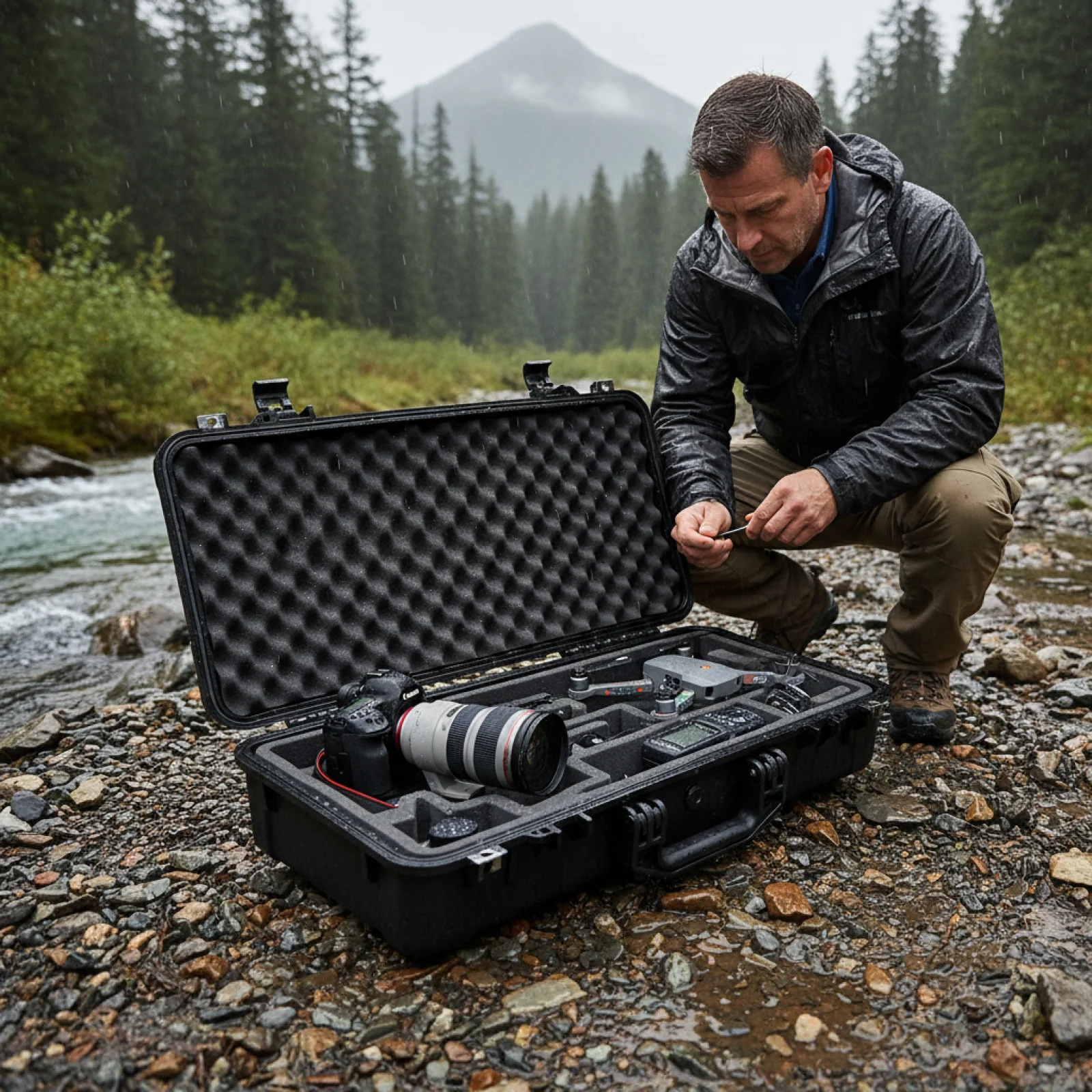 Protective Storage Case Molded Plastic Foam Lined Case Portable Equipment Box Locking Latches Reinforced Corners