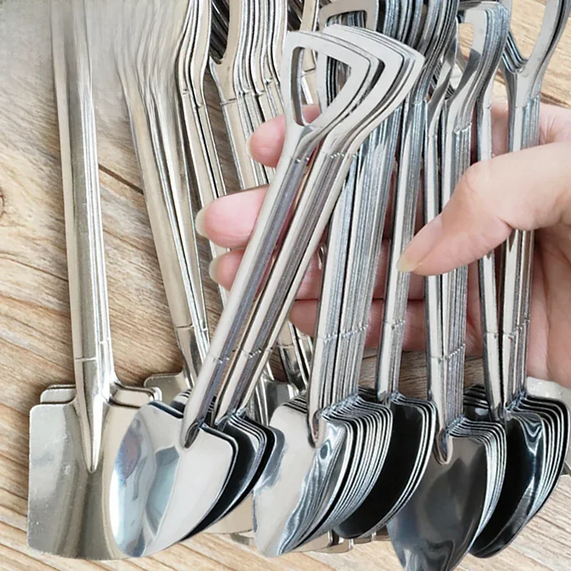 Cuillères à pelle en acier inoxydable or argent, Mini cuillère à café, fruits, crème glacée, cuillère à Dessert, ensemble de vaisselle de cuisine 20/2 pièces