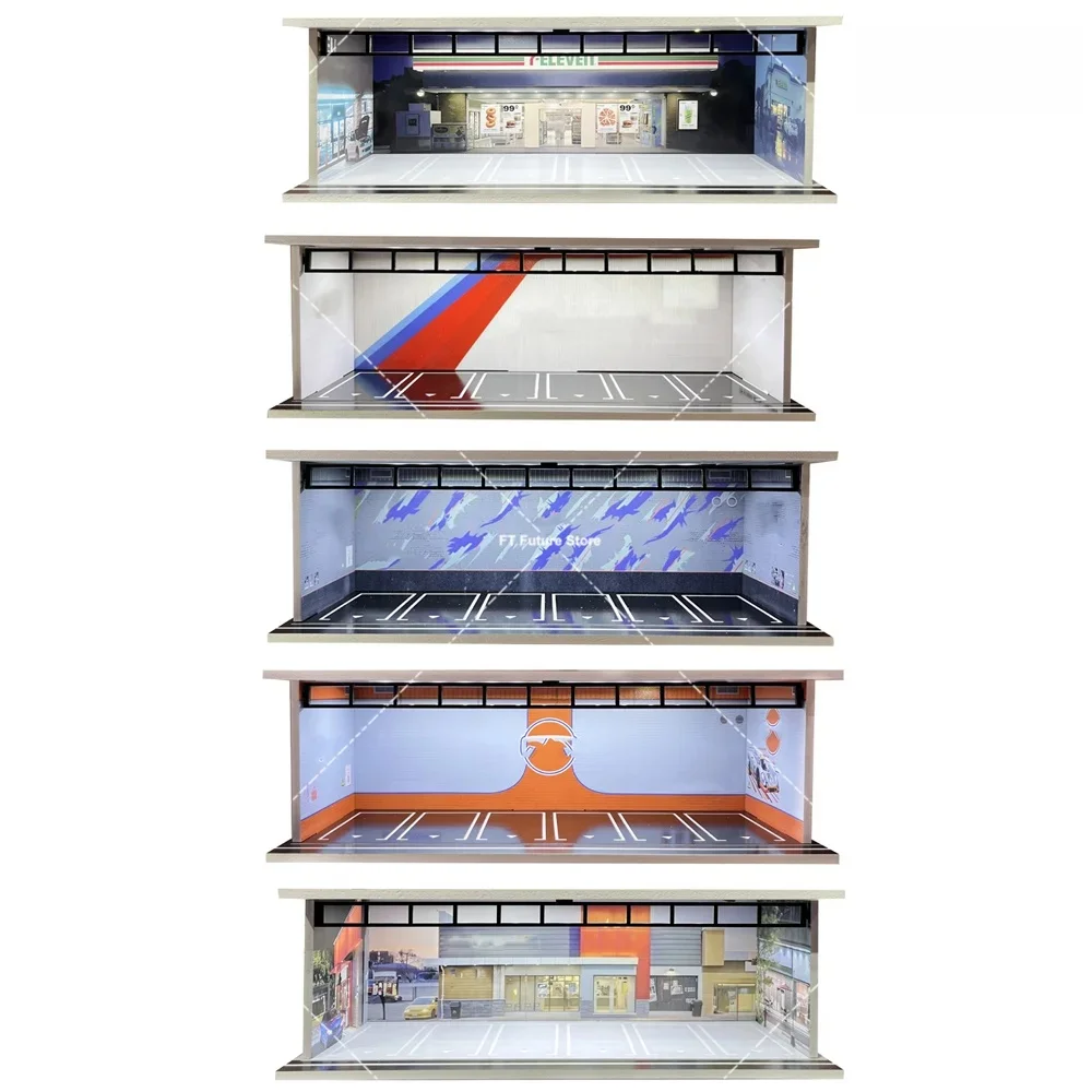 1/64 Schaal Garage Scène Model Verlichting Gemonteerd Parkeerplaats Diorama Parkeerplaats voor Miniaturen Figuur Auto's Display - afbeelding 2