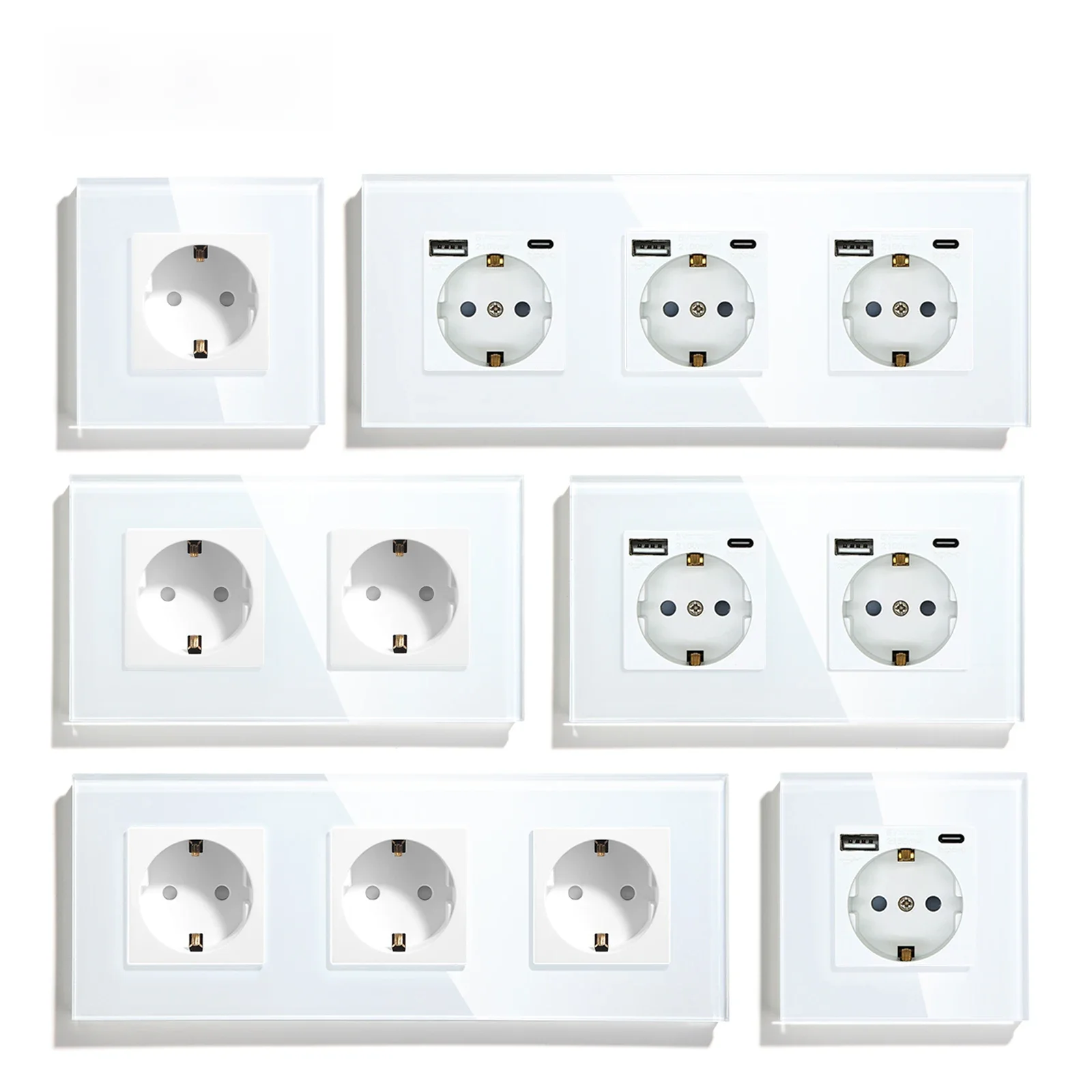 Bseed ue rússia tomada 16a tomada de parede elétrica painel cristal vidro temperado 2 cores tomada