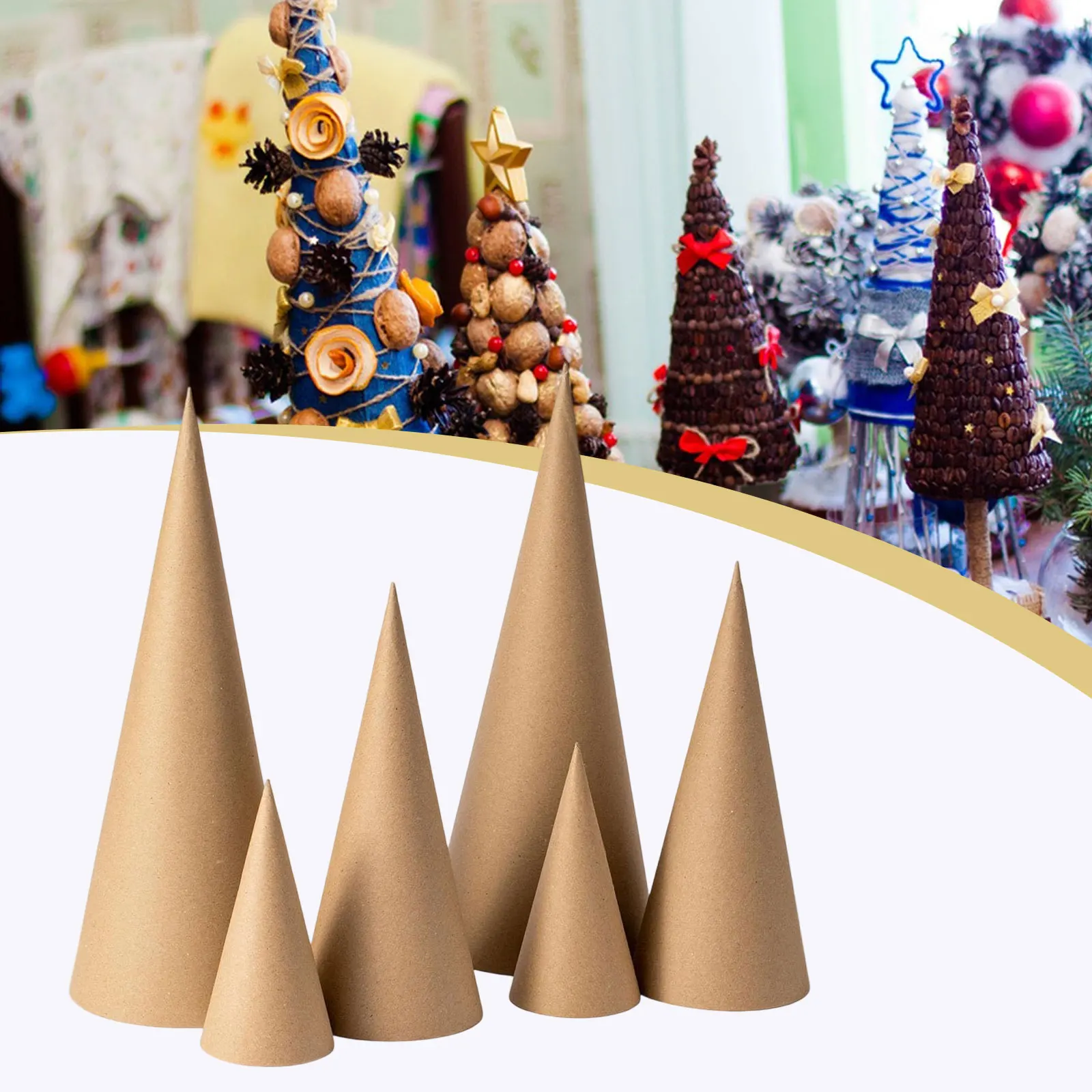Conos de papel Mache para decoración de árbol de Navidad, adornos para sombreros de fiesta, arte artesanal, decoración de árbol de Navidad y Halloween, 6 uds.