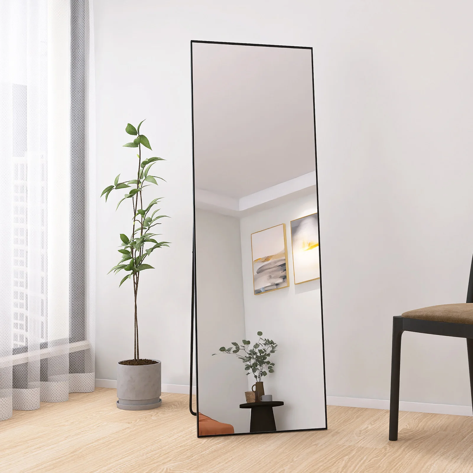 Miroir Plein Pied 165x60cm, Miroir sur Pied Moderne, Grand Miroir Mural ou Miroir sur Pied en Pleine Longueur, Miroir HD Dressing avec Cadre en Alliage Aluminium, Cadre Blanc, pour Chambre, Salon, Armoire, Entrée, Coul