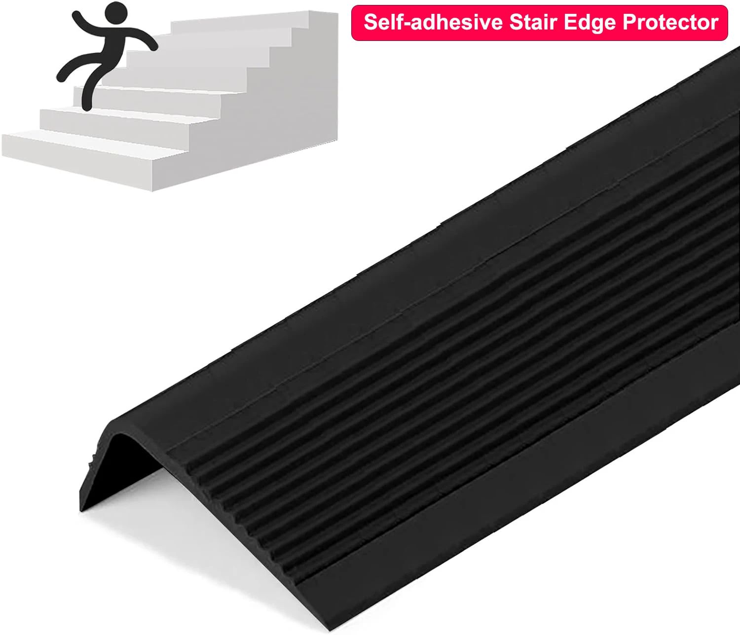 100cm L-shape Self-adhesive Stair Edge Protector Step Anti-skid Tape PVC Wrapped Corner Pressure Edge Strip for Indoor&Outdoor