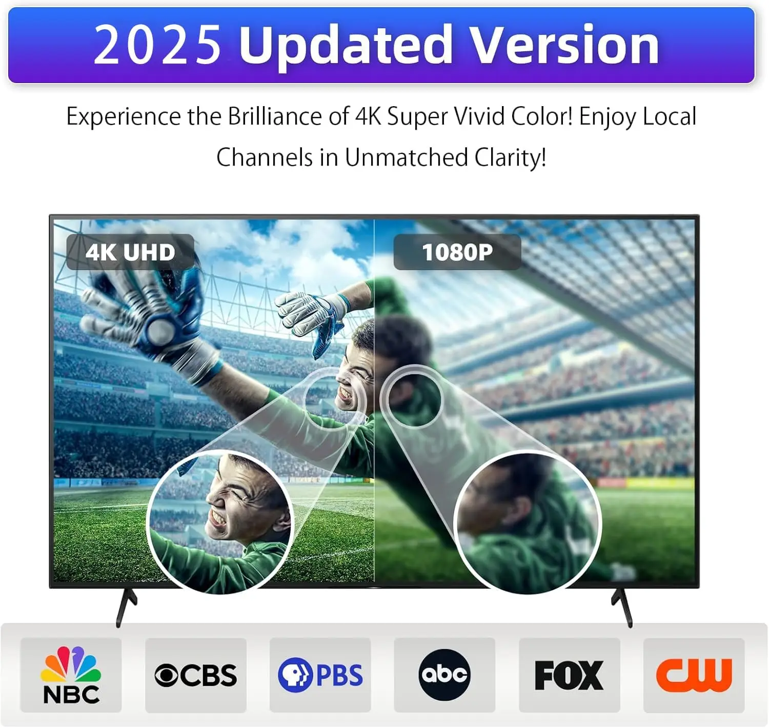 هوائي تلفزيون رقمي للتلفزيون الذكي الداخلي، هوائي تلفزيون 2025 مع قاعدة عصا 3M، 360 درجة ° وهوائي HDTV للاستقبال طويل المدى لشان المحلي