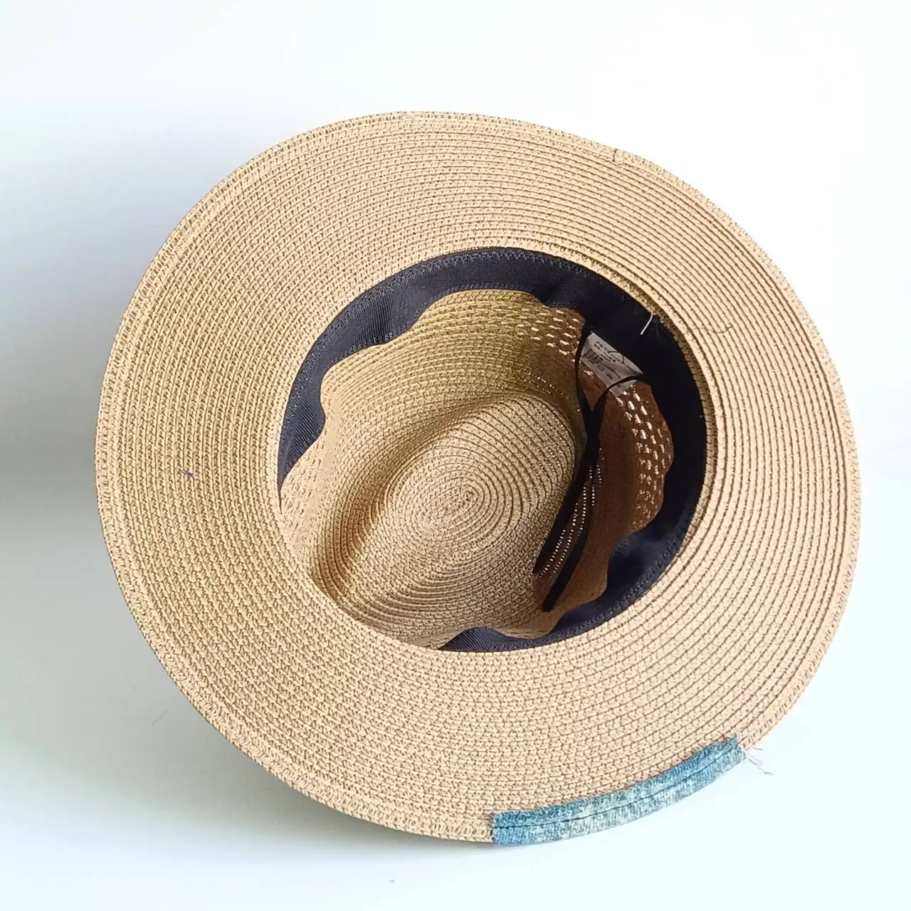 Vintage Beige Straw Hat Feather Decor Beaded Ribbon Wide Brim Fedora Summer Sun Hat for Women Men WesternPanamaBeach Capна пляж 6