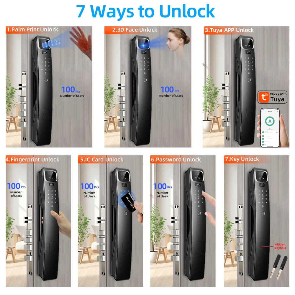 RAYKUBE BN1 Tuya WiFi Camera Palm Vein Smart Lock Face Recognition Digital Fingerprint Lock With Video Call 2*Lithium Batteries - Image 2