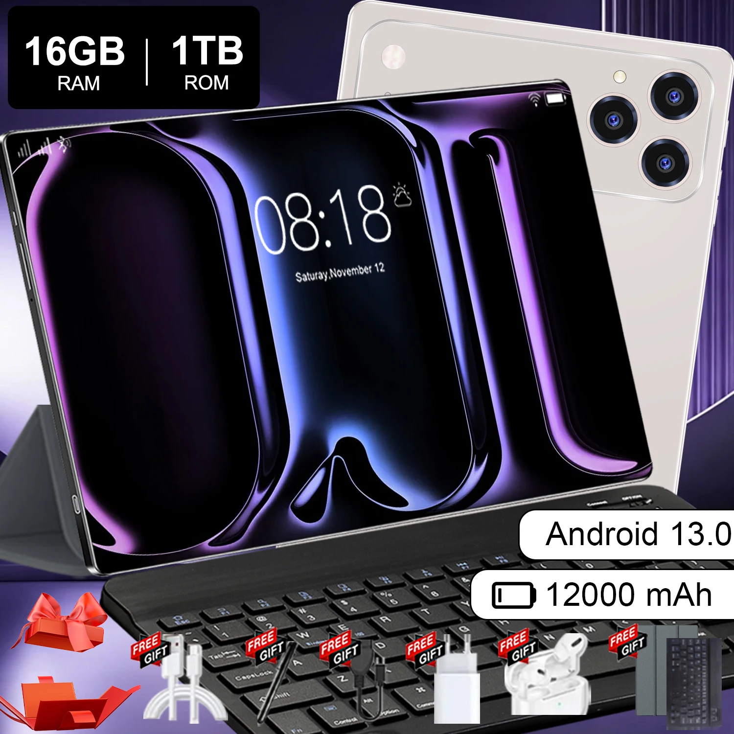 Tableta Android Wifi 2026 con Pantalla de 10.36 Pulgadas, Batería de 12000mAh, Procesador de 10 Núcleos, Edición Global, 16GB de RAM, 1TB