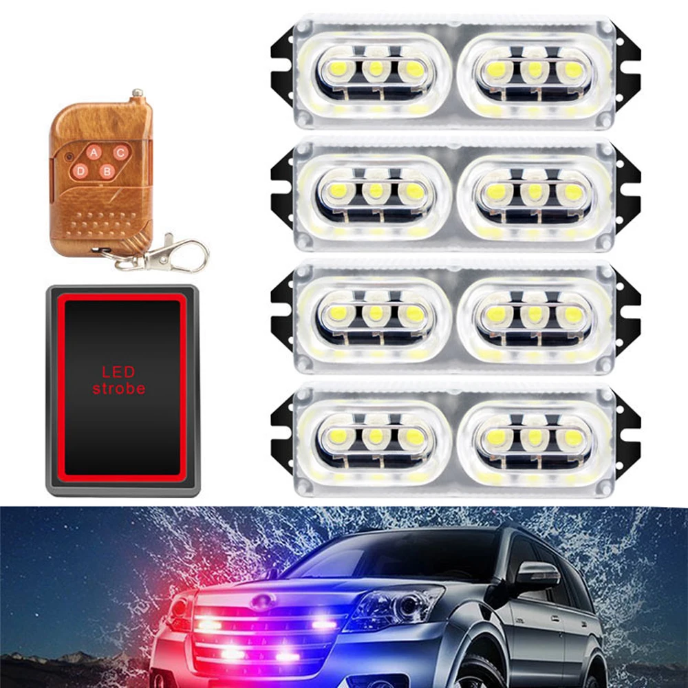 2Pcs/4Pcs LED Car Strobe Warning Lights Grille Flashing Breakdown Emergency Beacon Lamp for Auto Truck Trailer Day Running Light