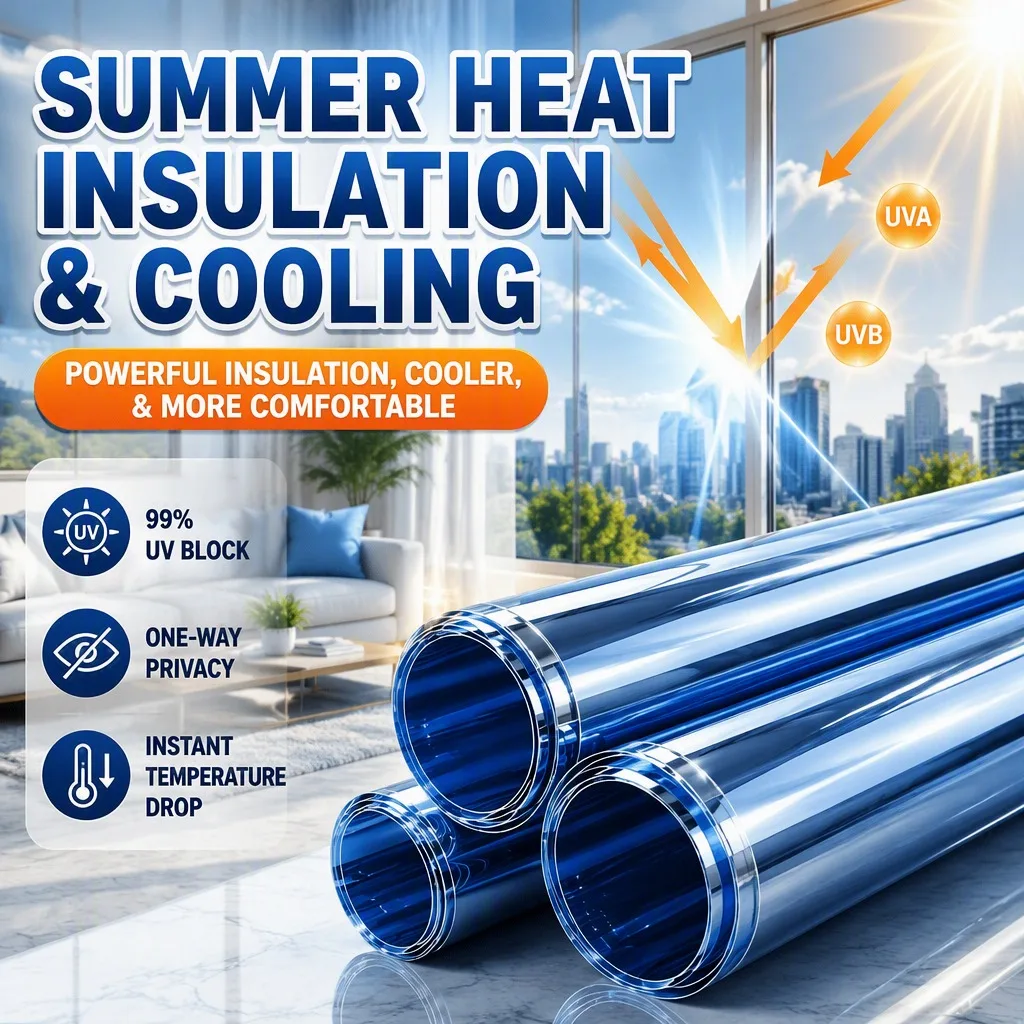 One Way Mirror Privacy Window Film Sun Block Heat Control Static Cling Removable for Home Office Glass Door