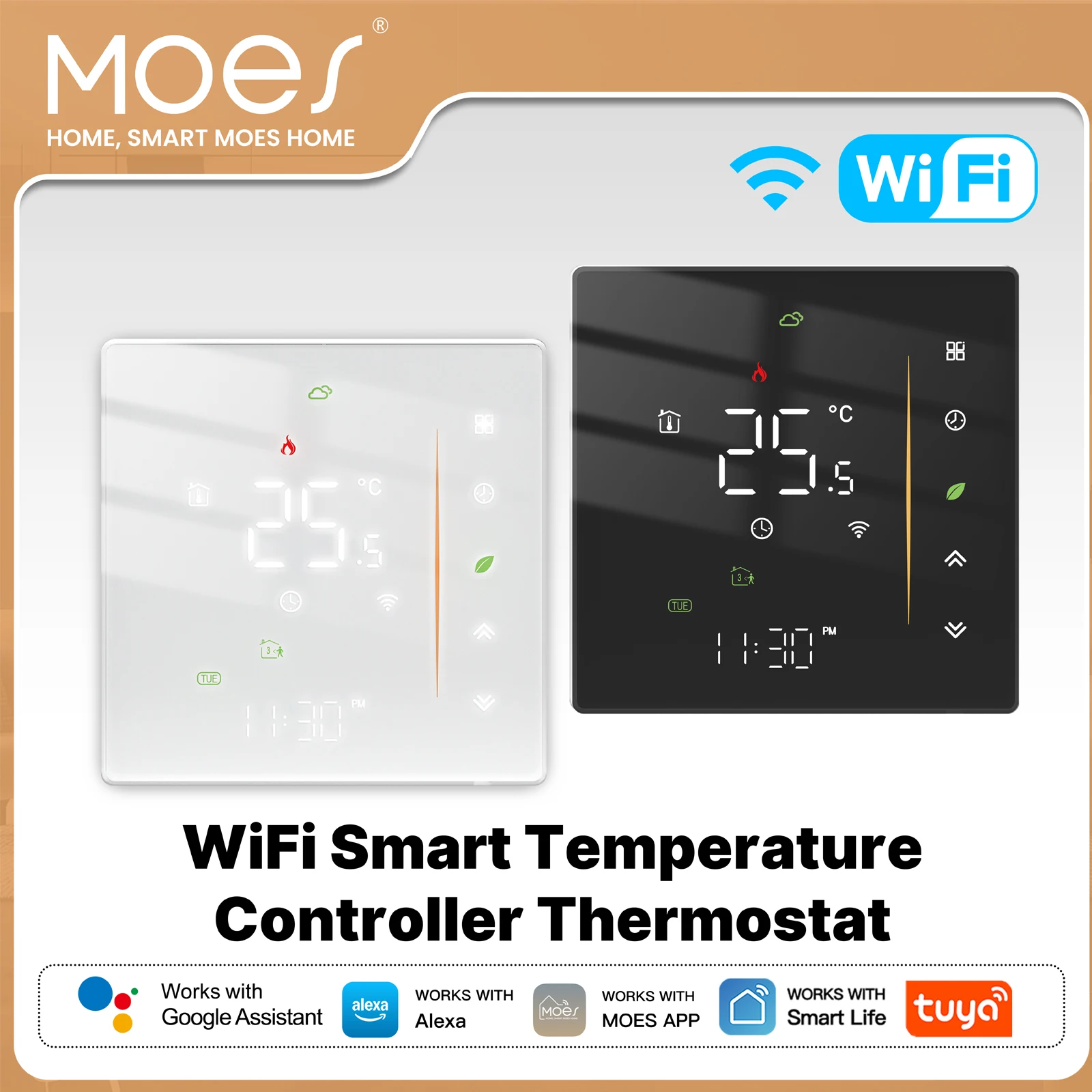 MOES WiFi Smart Thermostat Room Temperature Controller for Water Electric Floor Heating Gas Boiler, Humidity Sensor, Tuya Alexa