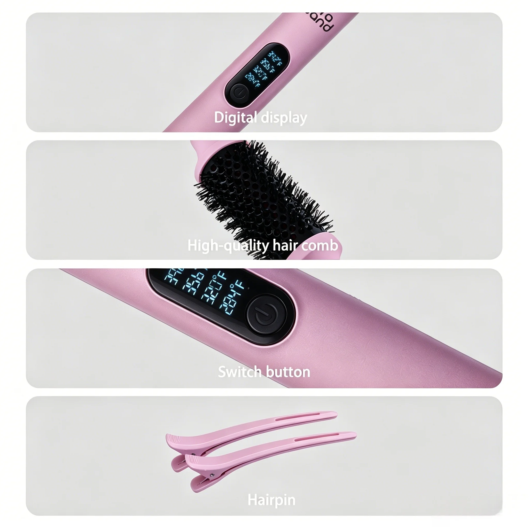 Aurawand Infrared Thermal Styling Brush, 55W Fast Heating Blowout Brush, Adjustable Temps with LED Display, 1.5