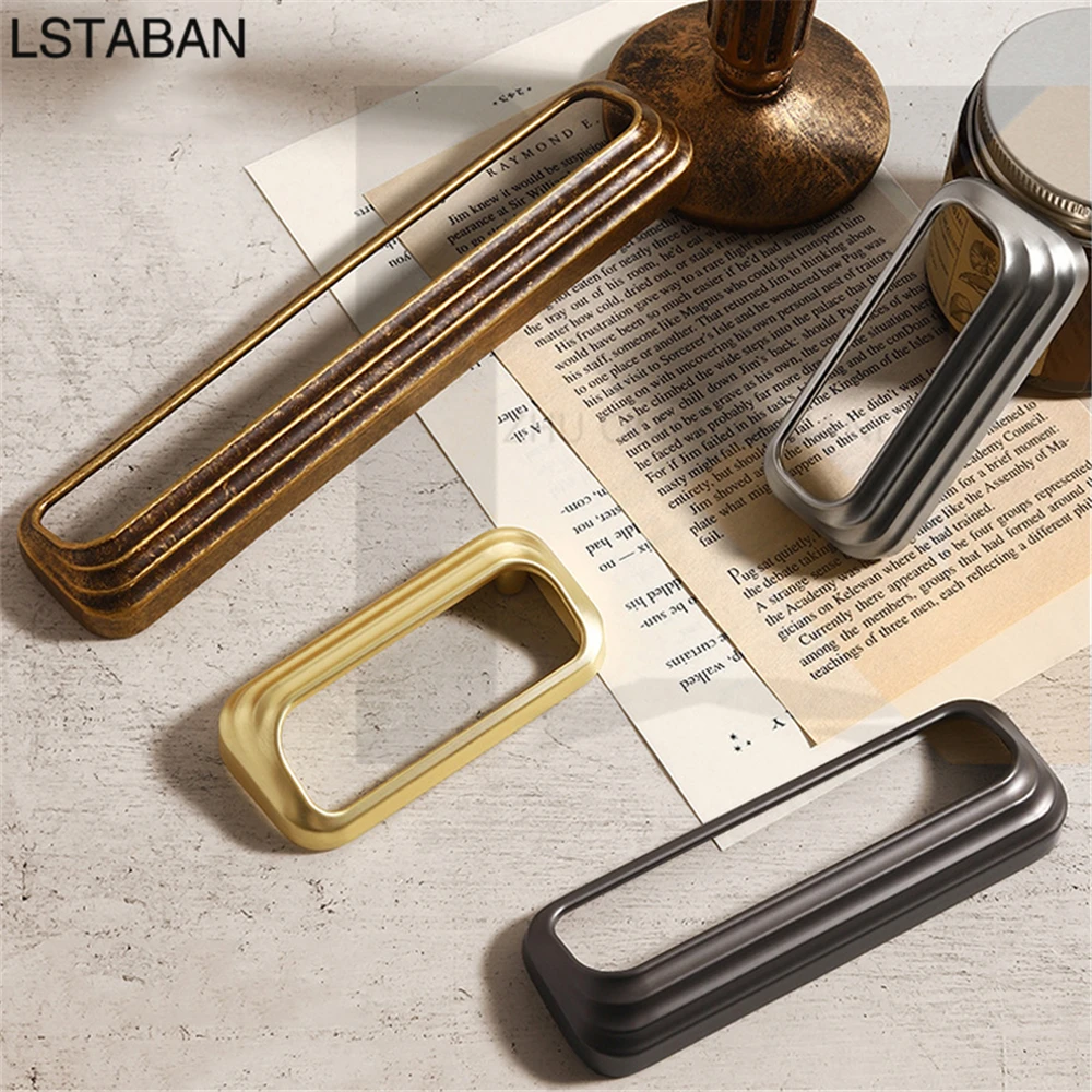Antique Kitchen Cabinet Handle Zinc Alloy Brushed Brass Wardrobe Dresser Door Handle Hollowing Furniture Hardware Drawer Pull