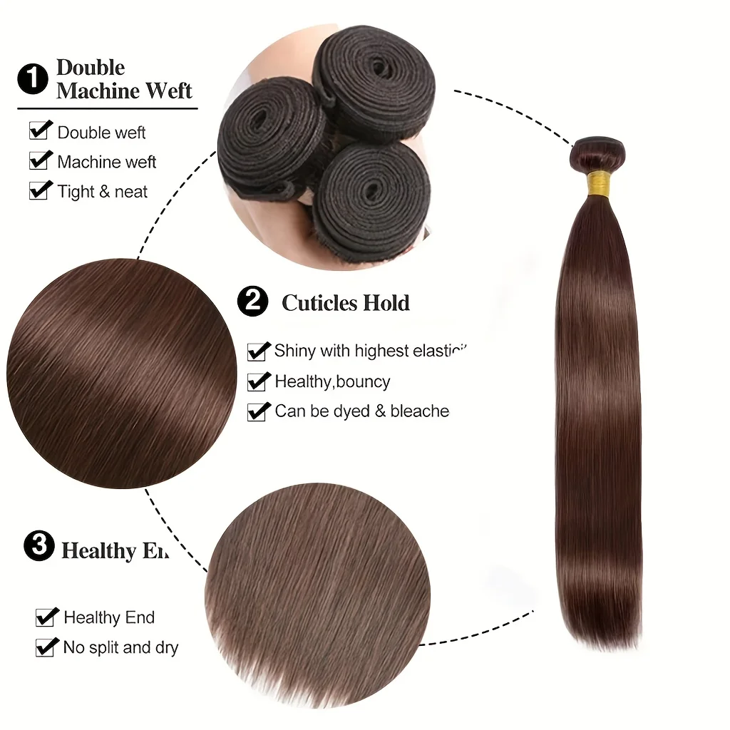 # 4번 브라운 1 3 묶음 스트레이트 인모 컬러 4 초콜릿 브라운 인모 다크 브라운 묶음 엉킴 없는 헤어 익스텐션