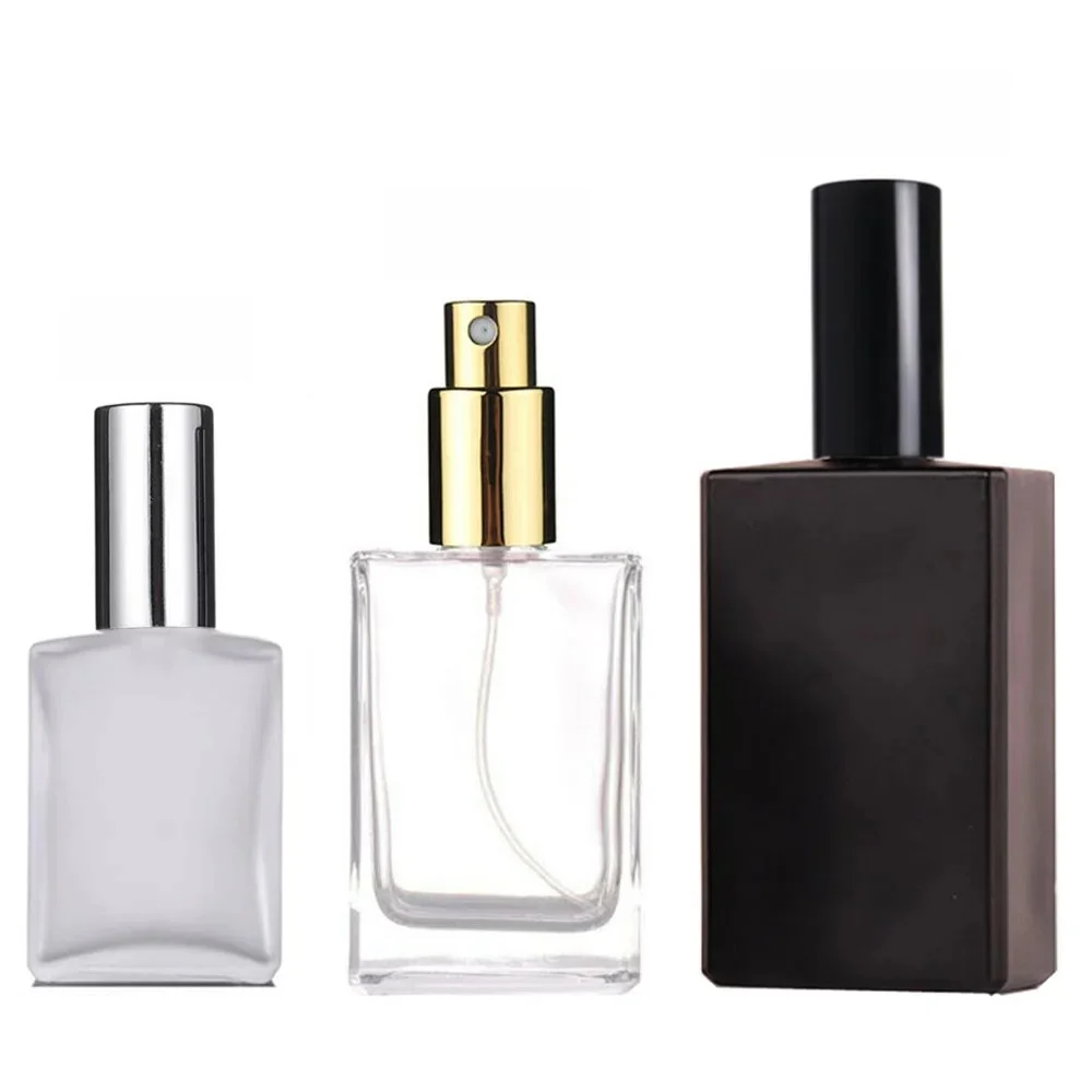 1X 3X flacon pulvérisateur de parfum en verre 15ml 30ml 50ml 100ml huiles essentielles parfum clair givré noir bouteille atomiseur rechargeable plat